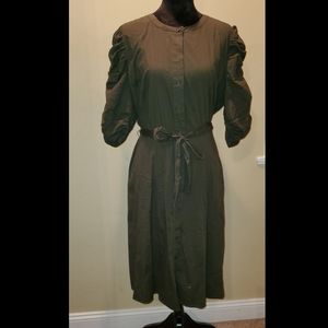 Olive Green Belted button down dress